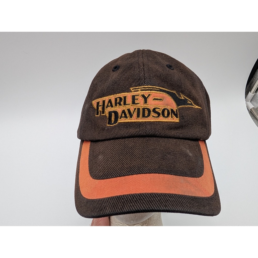Harley-Davidson Brown Corduroy Baseball Cap Orange Logo Adjustable Hat